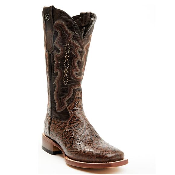 Tanner Mark Hand Tooled Floral Western Boots Brown Leather Size 8.5 NWOB Cowgirl - Picture 1 of 12